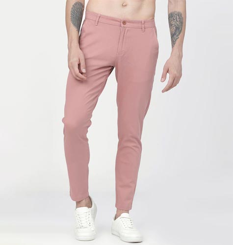 Men Pink Slim Fit Solid Chinos